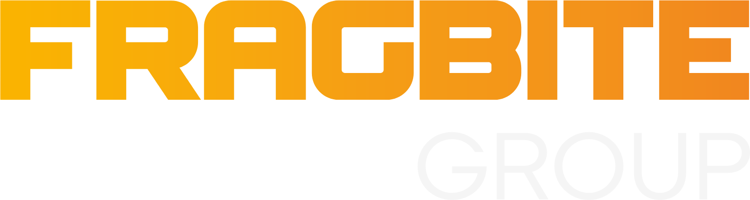 Fragbite Group logo fulle size on a dark background (transparent PNG)
