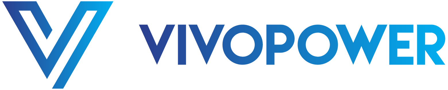 VivoPower logo fulle size on a dark background (transparent PNG)